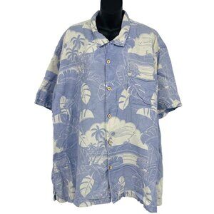 Tommy Bahama 3XL XXXL Men Aloha Silk Hawaiian Shirt Blue Cream EUC